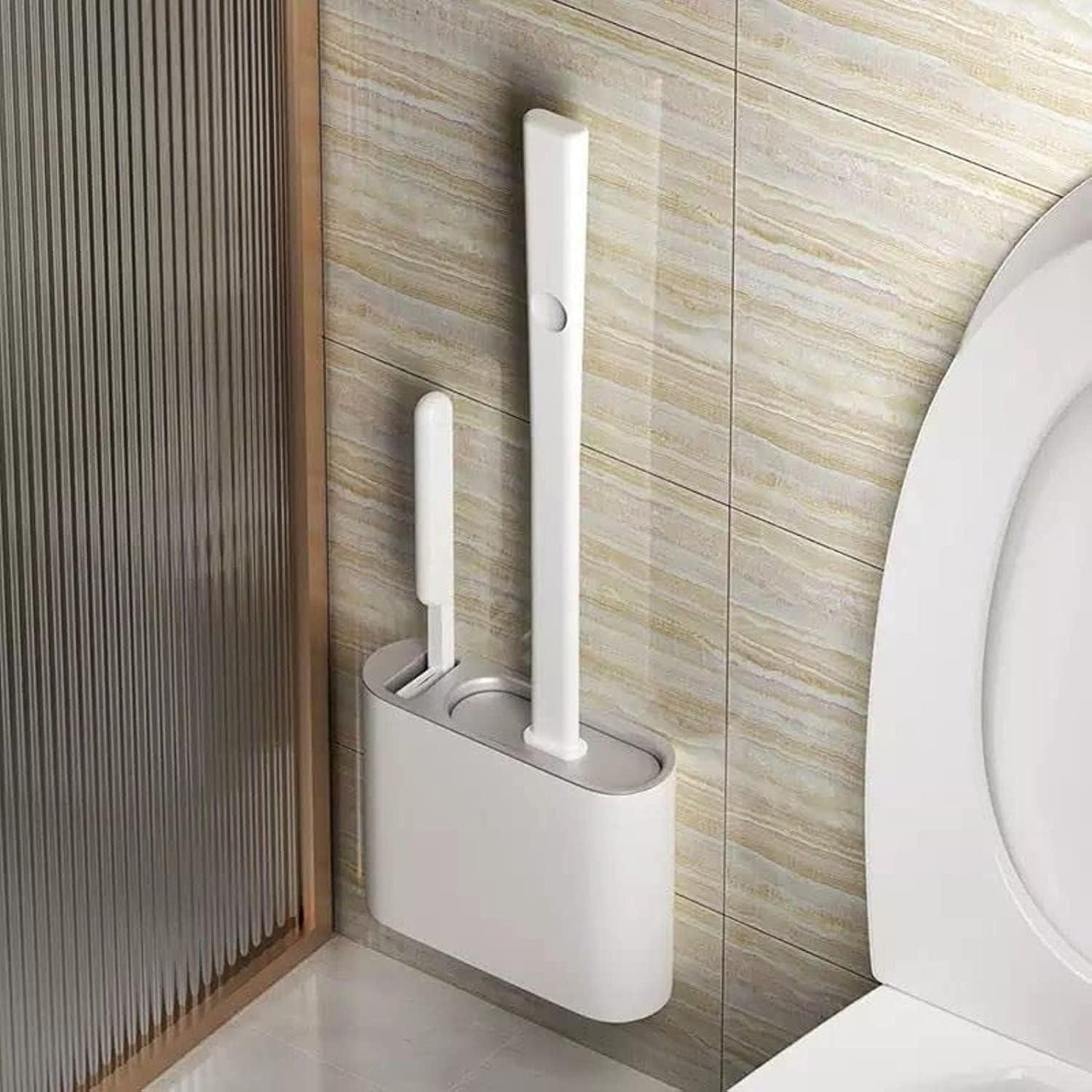 CleanMate Wall-Mounted Silicone Toilet Brush Set