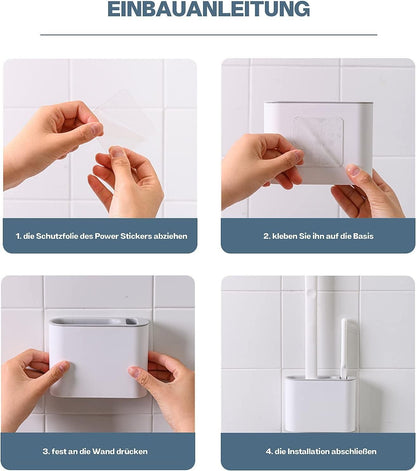 CleanMate Wall-Mounted Silicone Toilet Brush Set