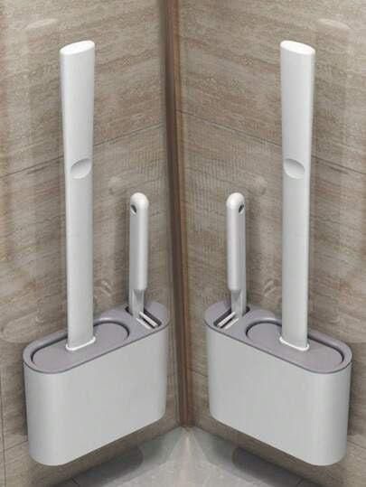CleanMate Wall-Mounted Silicone Toilet Brush Set